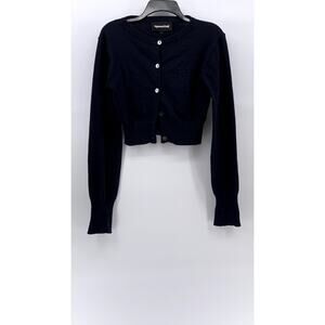 SPOONING Women's Navy Blue Knit Wool Primary Club Button-Up Cropped Cardigan SZS